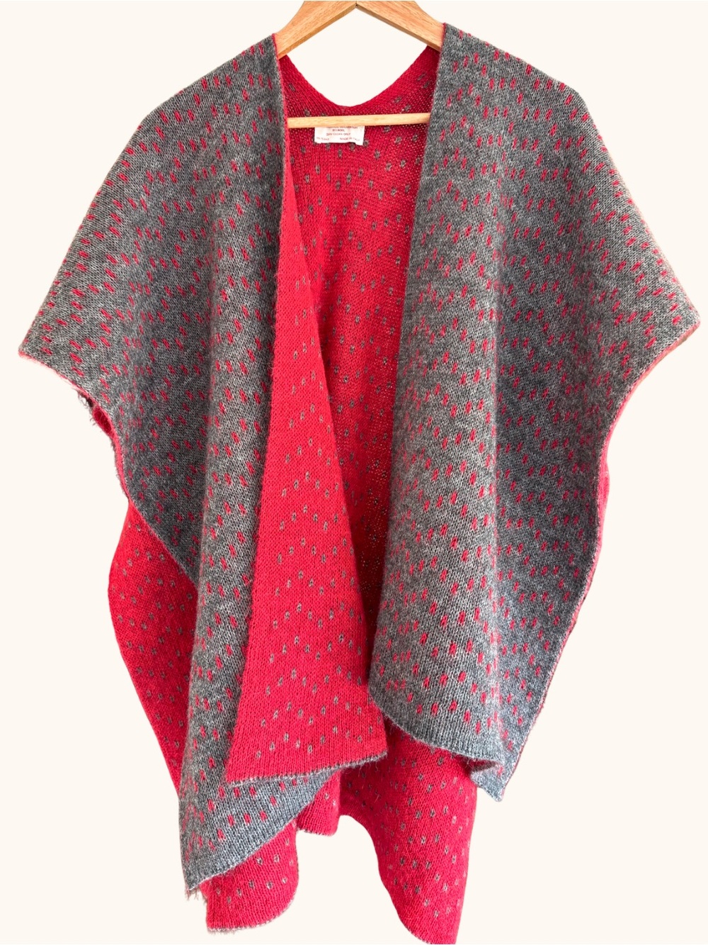 Napoli & Tagliaferri Italy Angora Mohair Ruana Wrap Poncho Red Gray One Size